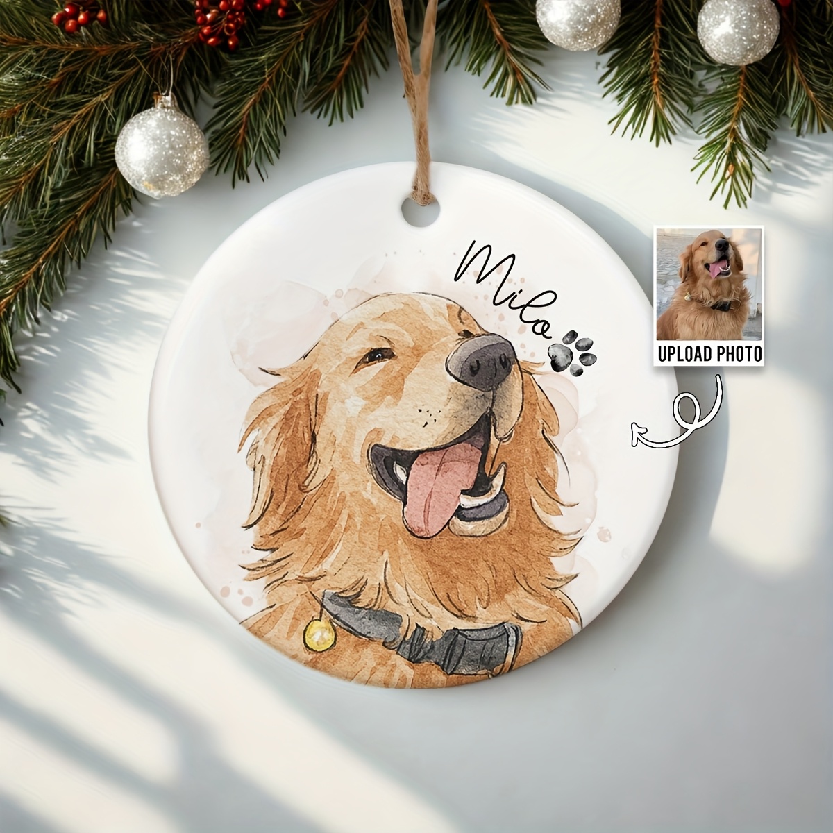 E-shop Personalisiertes Aquarell Foto Haustier Ornament, Benutzerdefiniertes Haustier Porträt Ornament, Geschenk für Hunde , Geschenk für Katzen ,