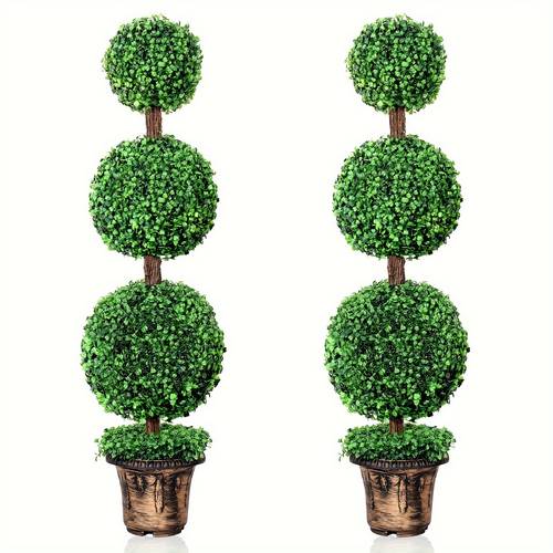 2 pack artificial boxwood topiary tree 3 4ft topiary ball tree potted plants decoration for front door porch room indoor outdoor use