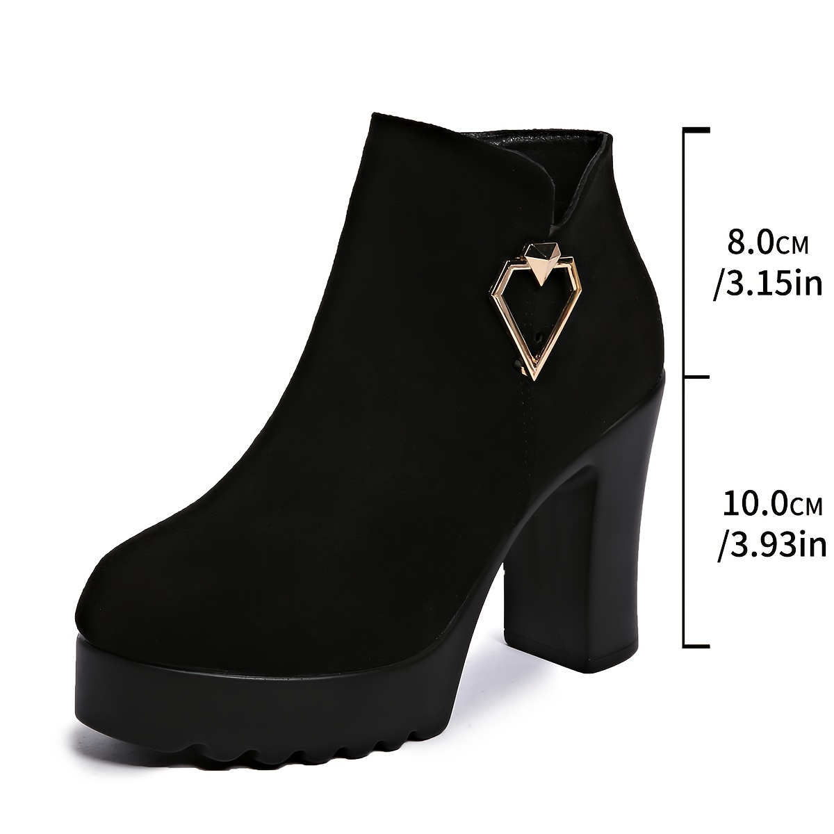 Women's Short Boots with Chunky High Heels and Side Zipper
