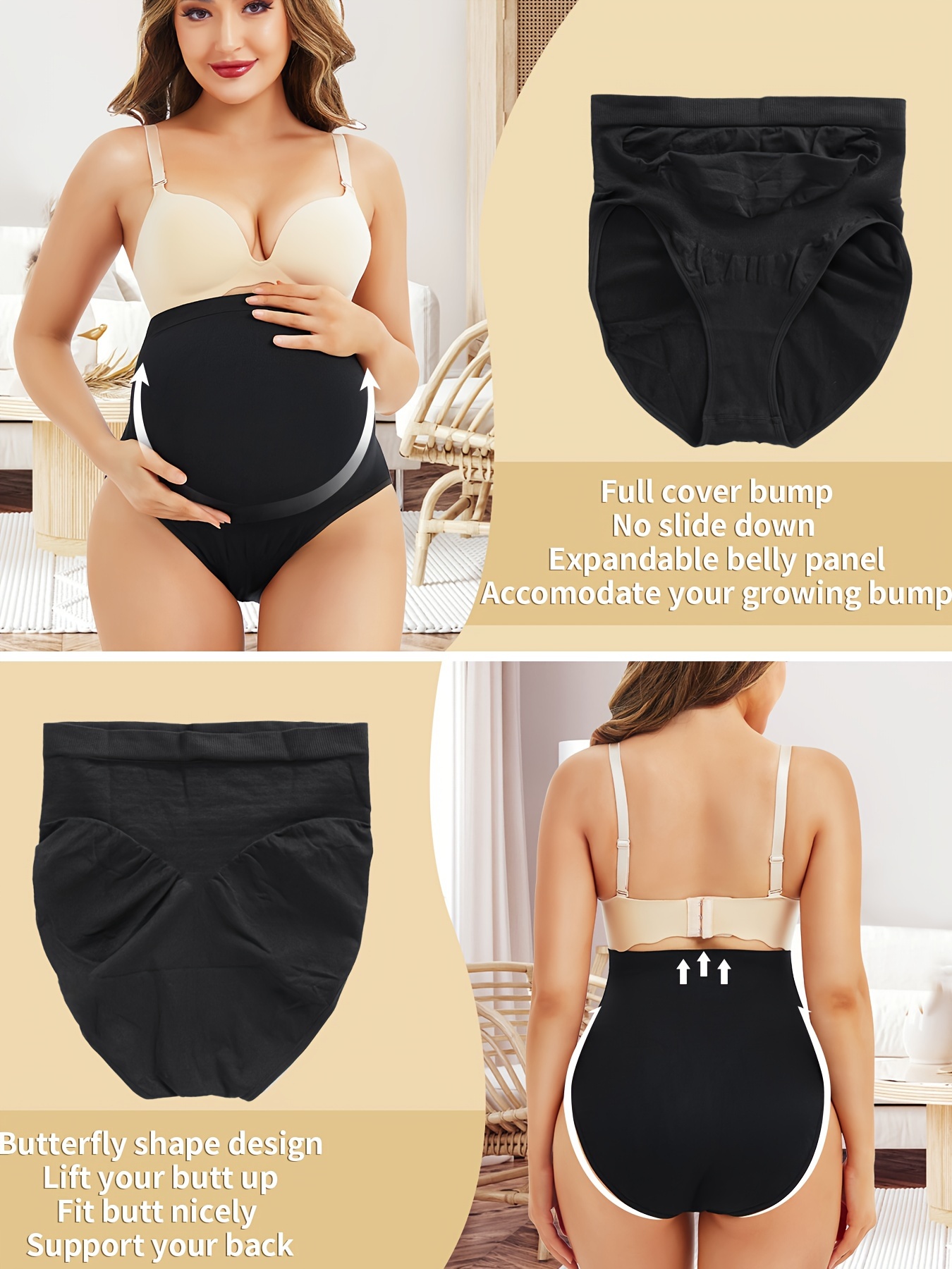 3pcs Ribbed Maternity Briefs, Simple Breathable High Waist Pregnant  Abdominal Support Panties, Women's Lingerie & Underwear