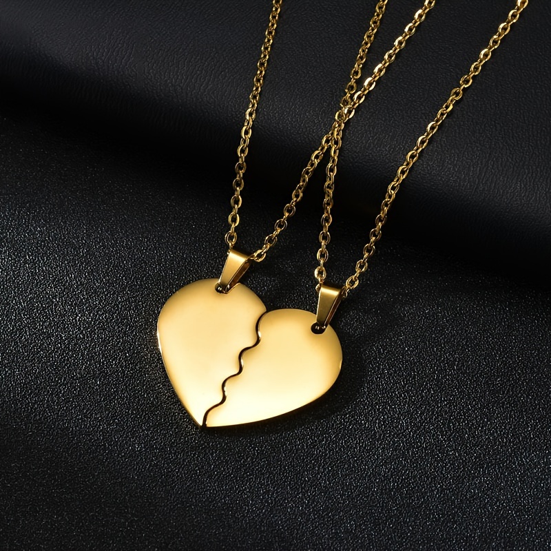 stylish stainless steel couple necklace - couple half heart
