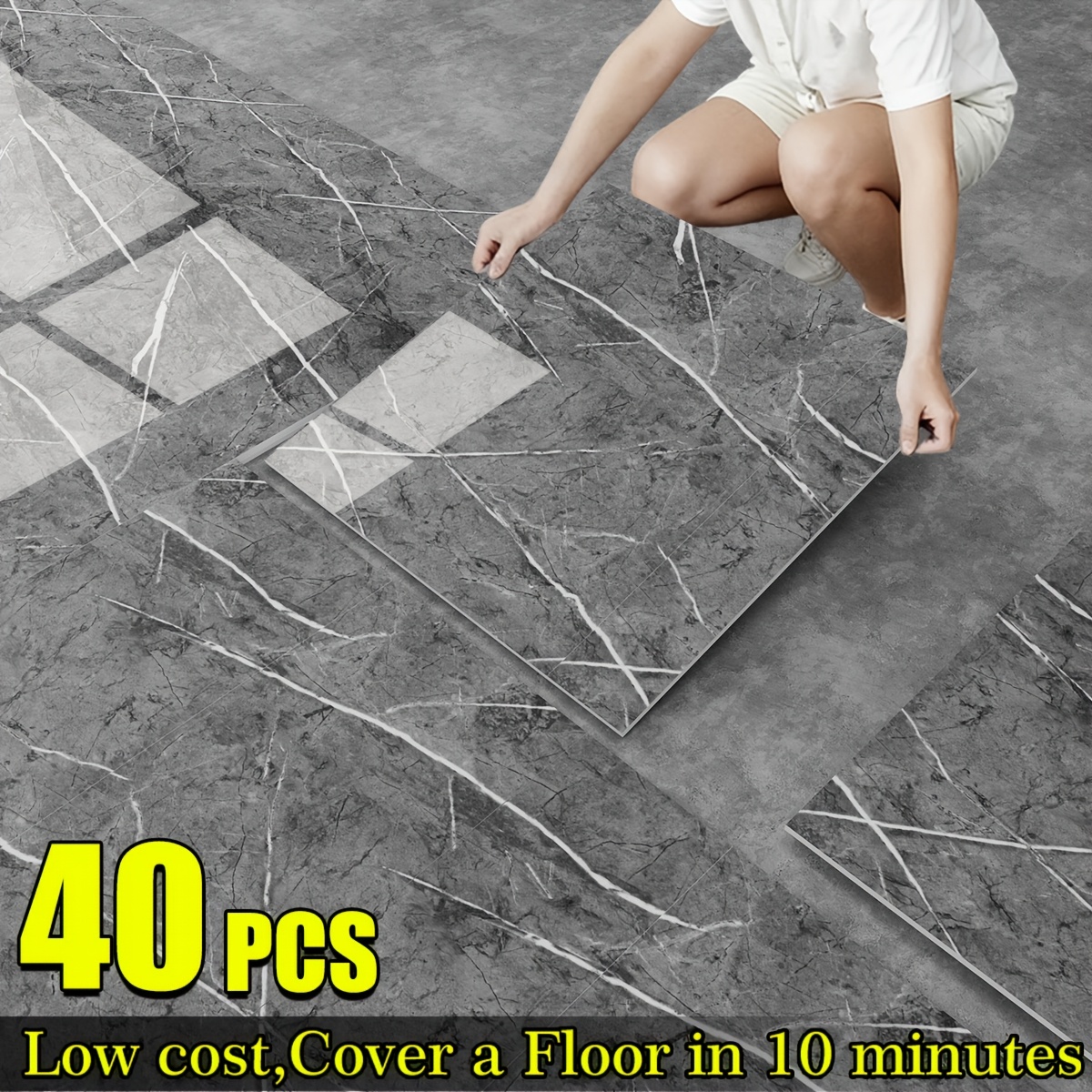 Image of 20/40pcs Glossy Marble Pattern Wall Decals Adhesive, Waterproof, Removable Vinyl Stickers With Luxurious Marble Design, And Clean, Perfect For Bathrooms, Kitchens, And Living Rooms