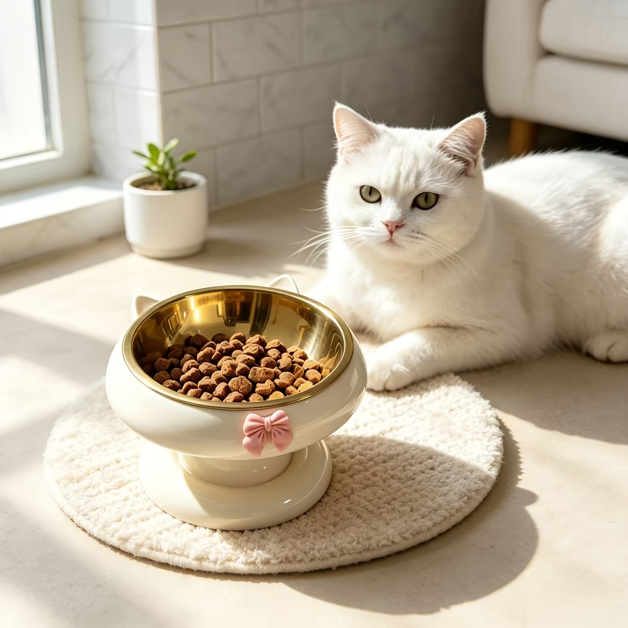 TEMU Golden Stainless Steel Large-capacity Cat Bowl, Cat Food Bowl, Rice Bowl, Water Bowl, Cervical Spine-protecting Cat Food Dish, Stainless Bowl,