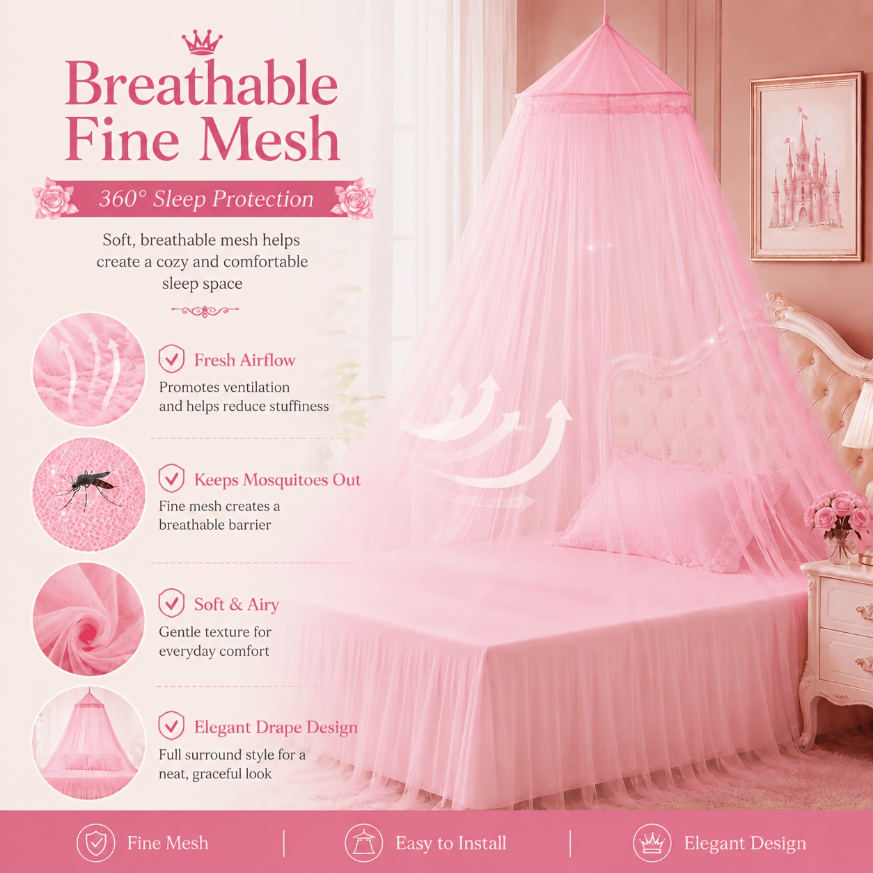 TEMU Moustiquaire à princesse vintage européenne, 5 couleurs au choix, cadeau d'anniversaire parfait, décoration intérieure et extérieure, ornement
