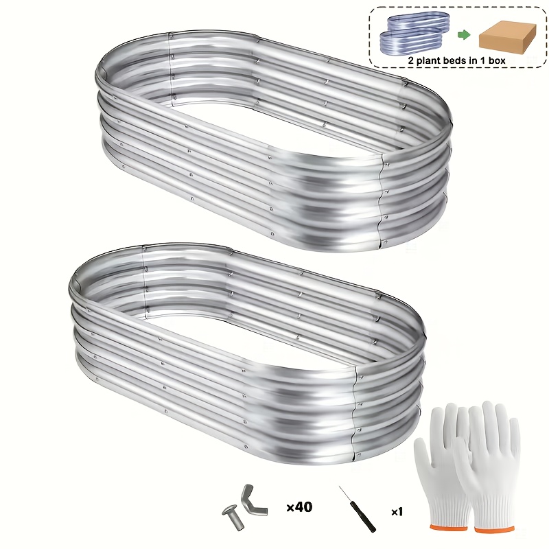TEMU Raised Garden Bed, Galvanized Raised1- 2pcs Large Galvanized Raised Garden Bed Kit - Oval Metal Planter Box Outdoor For Vegetables, Flowers,