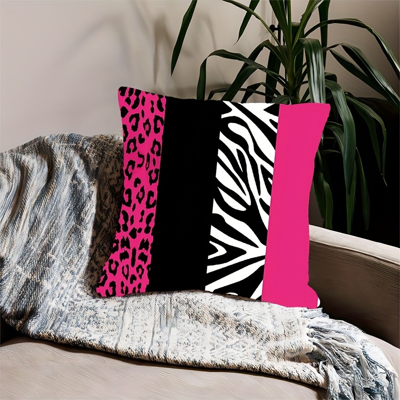 

1pc 18x18 Inch Polyester Short Plush Pillow Cover, Hot And Leopard Print, Zip Closure, Machine Washable - Ideal For Living Room, Sofa, Bedroom - No Pillow Insert, Without Pillow