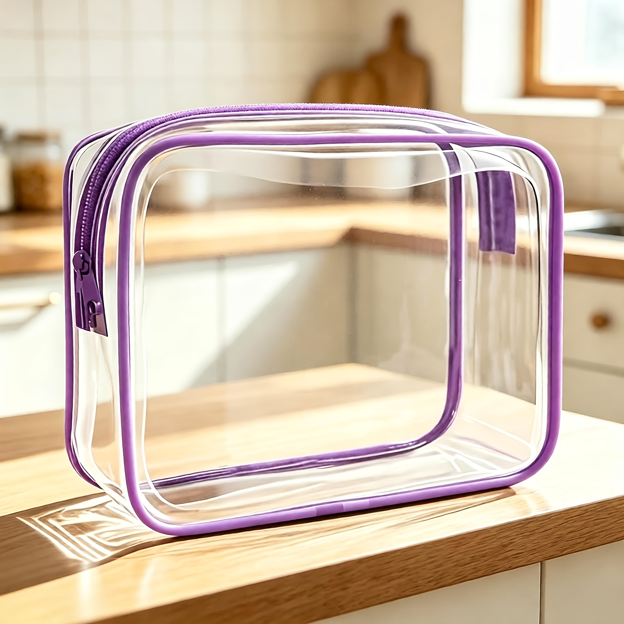 TEMU Bolso tote transparente con cremallera, moderno ahorra - Organizador de artículos de tocador, maletín de maquillaje, estuche cosmético para el