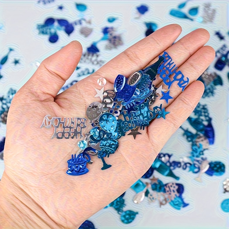 500pcs Blue And Silvery Confetti Pack, Ready-to-use Birthday Confetti Decorations, Shiny Mixed Design, Suitable For Party Decorations And Table ,for Christmas, Halloween