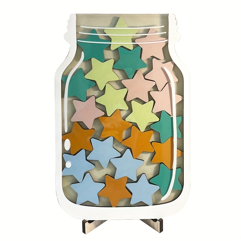 A Set Of Wooden Mason Jar Star Reward Containers, For Home Decoration Jars, Positive Habit For Home And Classroom, Desk-mounted Behavior Encouragement Tool, Decorative Container, Interior Decorators