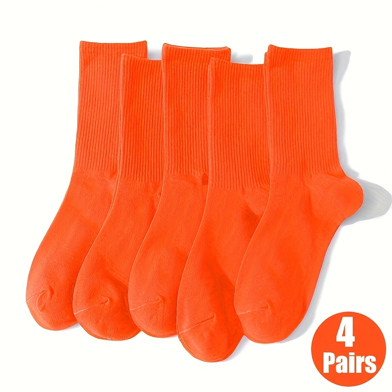 E-shop 4 Paar NCDATE Unisex Orangefarbene Weiche Bequeme Schweißabsorbierende Mid-Calf Socken, Perfektes Geschenk für Freunde und Familie für Tägliche