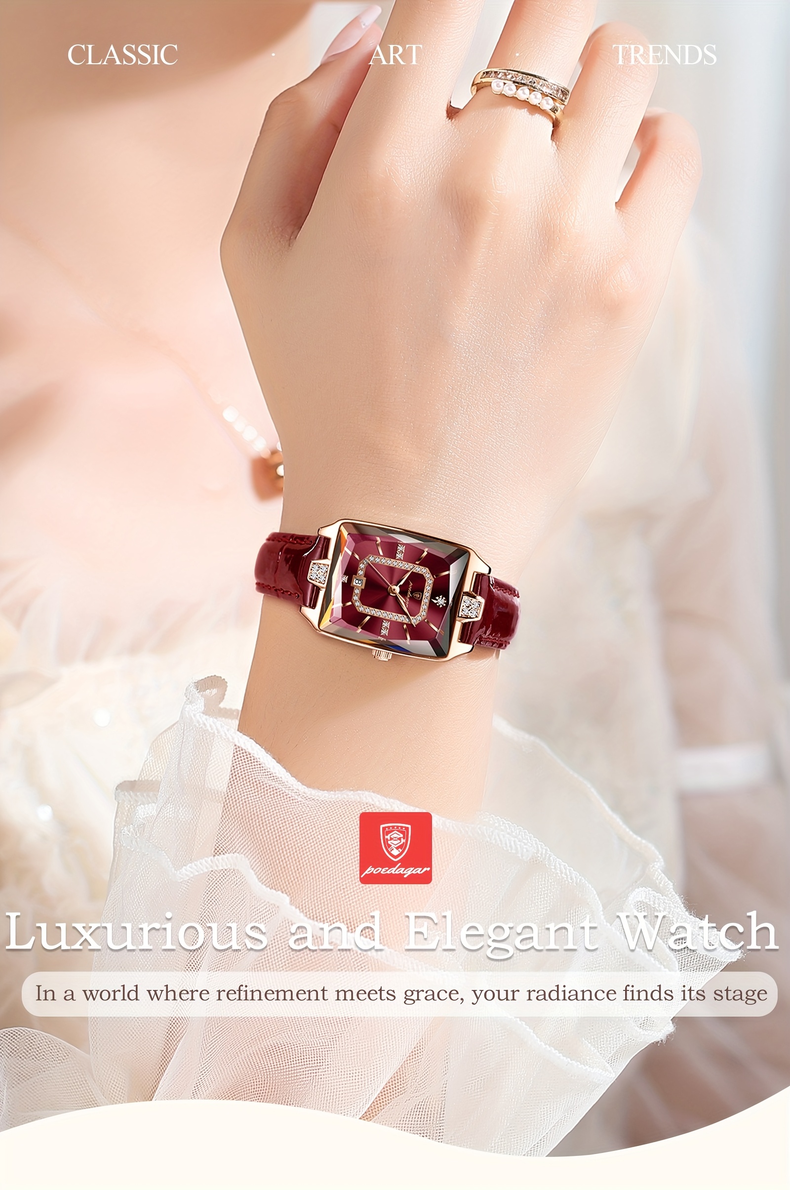 womens elegant watch   ladies wristwatch with burgundy dial square case quartz movement high quality up to 3atm 30m pu leather strap everyday formal jewelry like accessory for women stylish wristwear sophisticated     dial fashionable   fashion accessory chic wristwear durable   professional women Product details 0