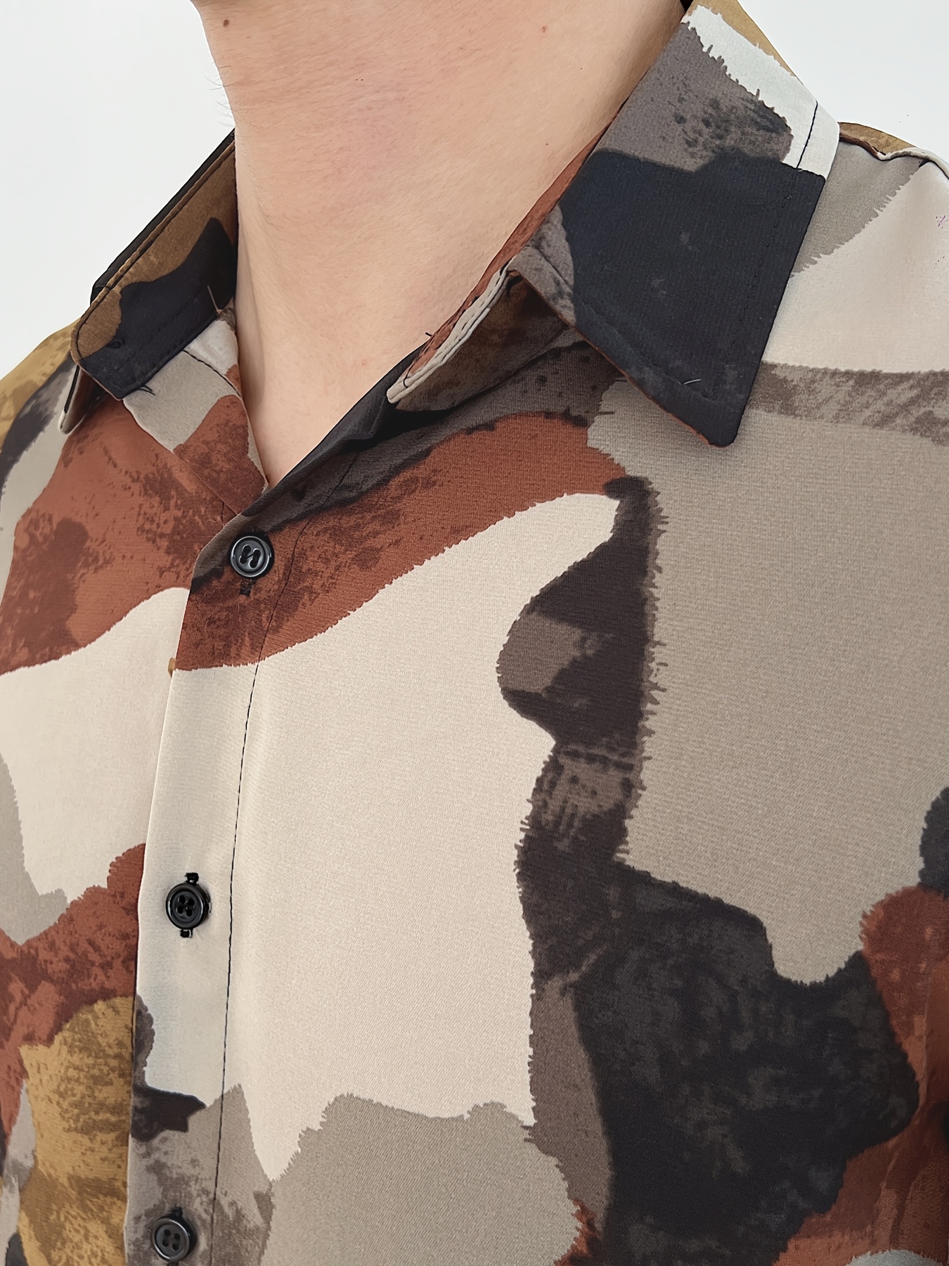 Men'S Casual Summer Beachwear - Soft, Long Sleeve Button-Up Shirt with Camouflage Print, Lightweight Polyester, Perfect for Vacation or Leisure Activities, Vacation Clothing | Stylish Casualwear | Soft Texture Shirt