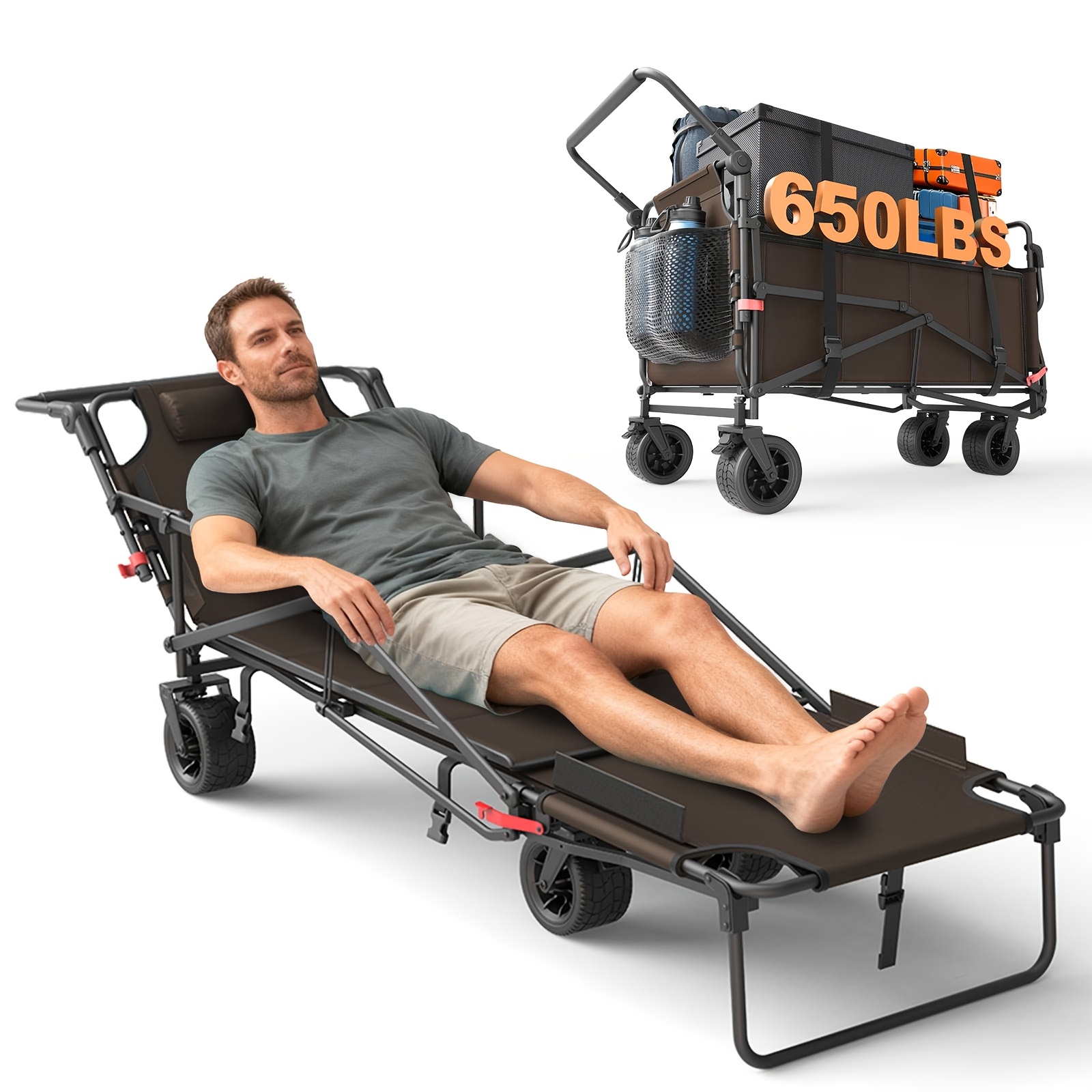   heavy duty folding wagon 2 in 1 collapsible cart 400lb 650lb capacity all terrain wheels w brakes and   pockets