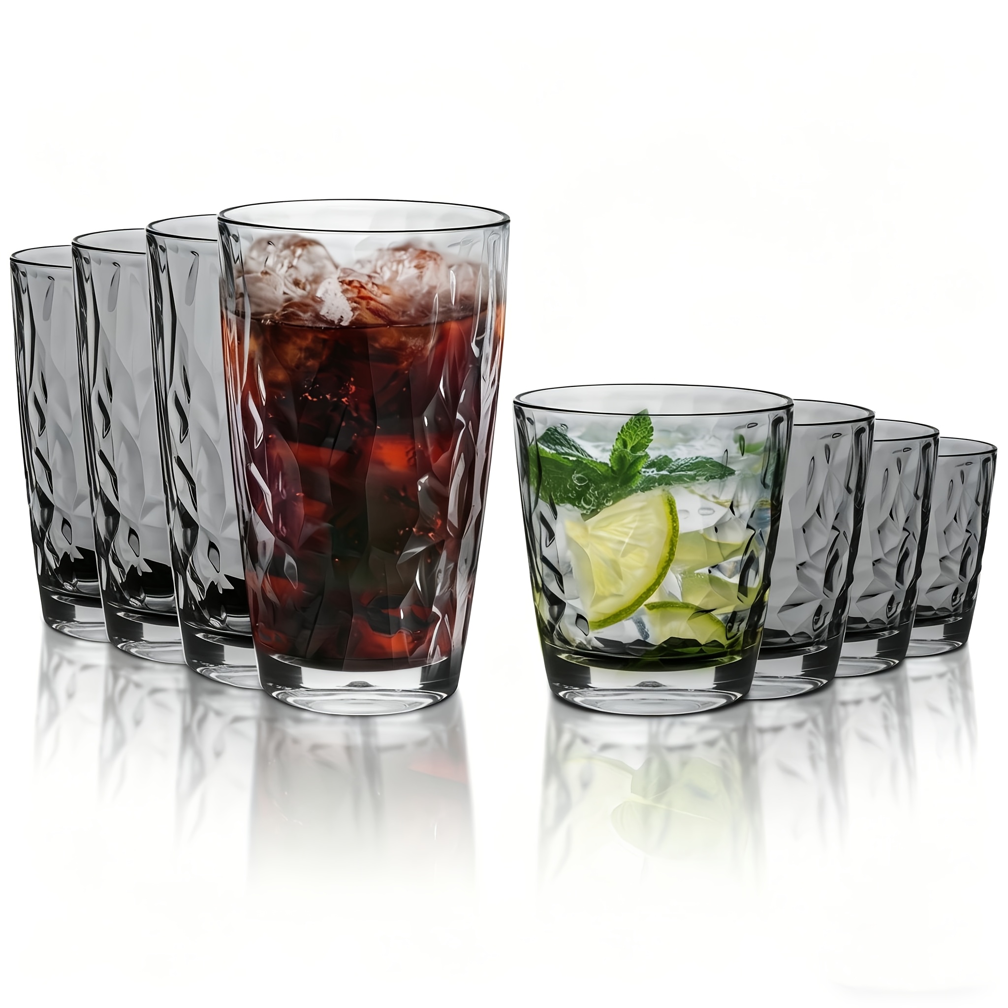 TEMU 8pcs Set Of Anti-shattering Acrylic Water Cups, 4pcs Large Cups And 4pcs Medium Cups, Heat-resistant Food-grade Material, Transparent High Light