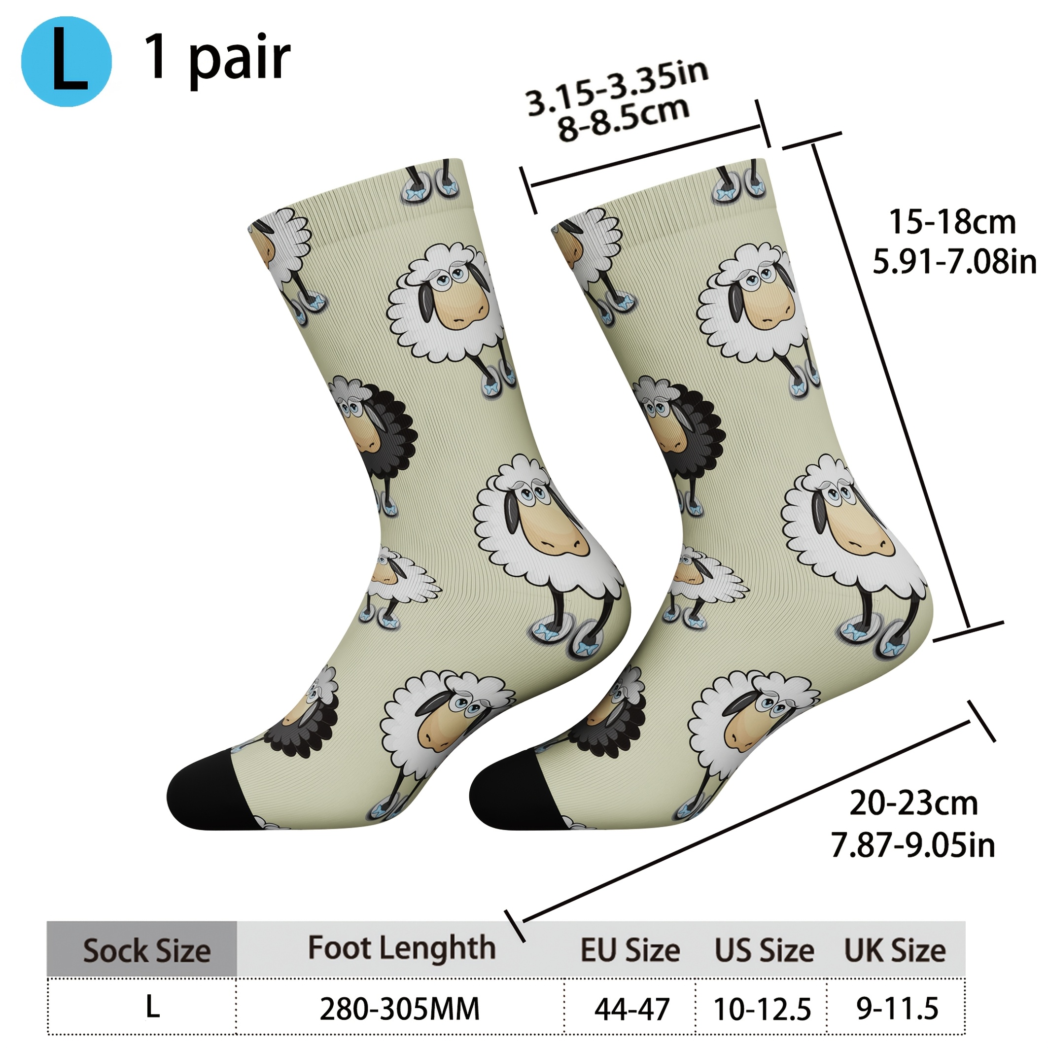 TEMU 1 Pair Of Unisex Cartoon Sheep Print Mid-calf Socks, Suitable For . Elastic, Comfortable, Soft, Skin-friendly, Breathable, And Sweat-absorbent.
