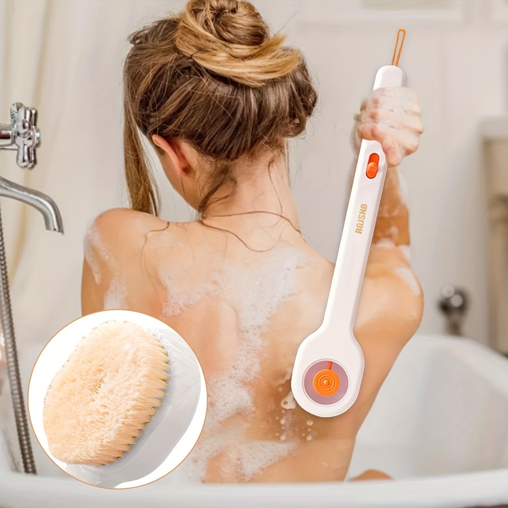 ergonomic long handle shower brush with liquid dispenser soft bristle back scrubber non electric unscented summer bathing essentials Product details 2