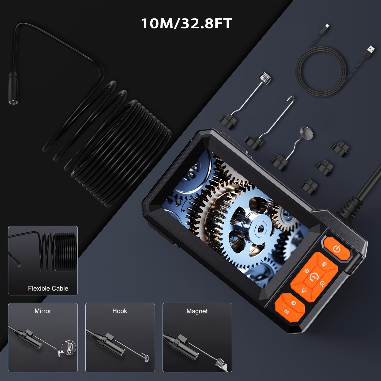 Endoscope Camera With 8 Leds Light, 2/5/10m Cable, Ip67 Sewer Borescope Camera With 4.3" Ips Screen, Sewer Inspection Camera, Car Repair Tool, Home Decoration Tools