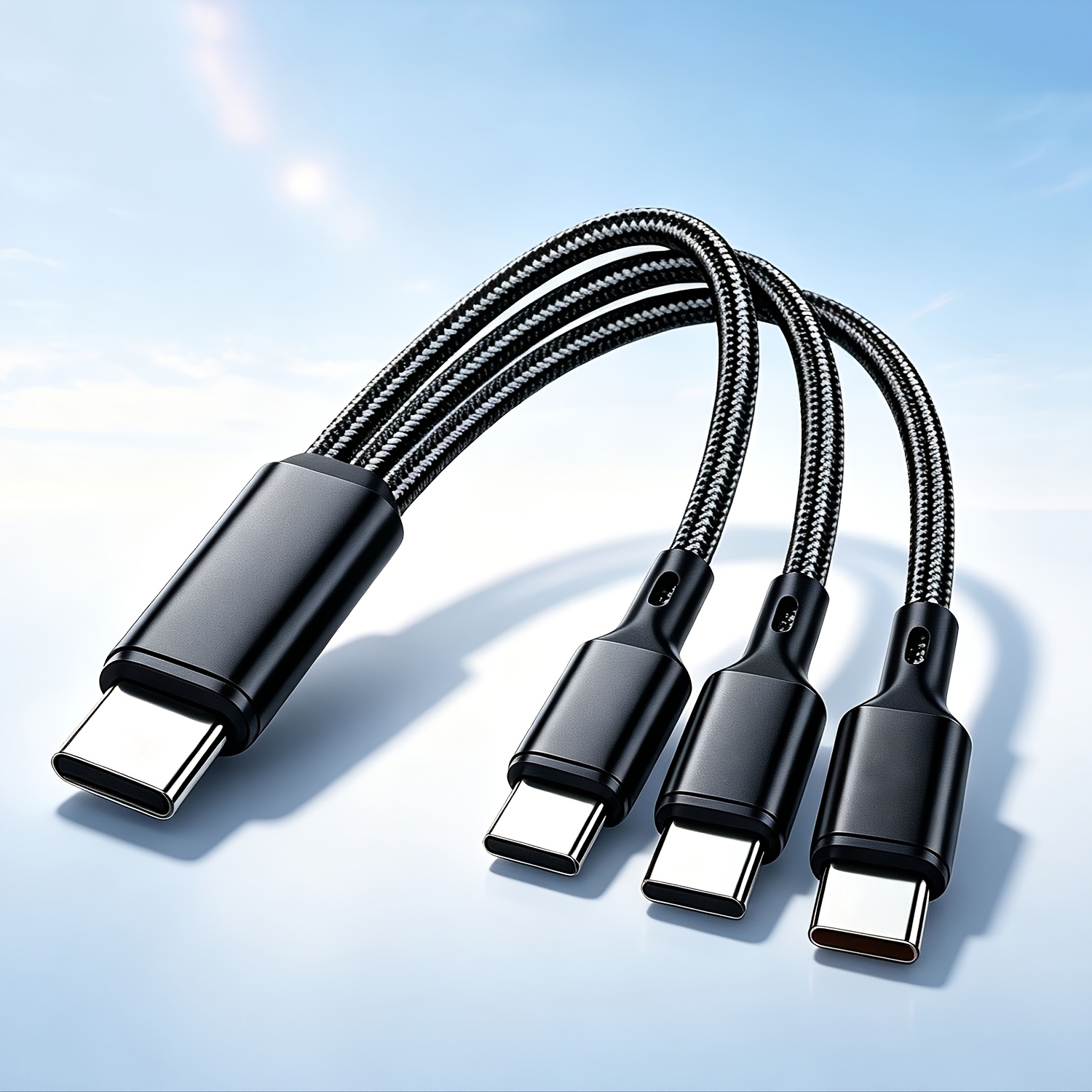 TEMU 3in 1 Usb C Charging Cable, Short Type C To 3 Type C Port Charger Cord For Power Bank & Travel Portable Charger