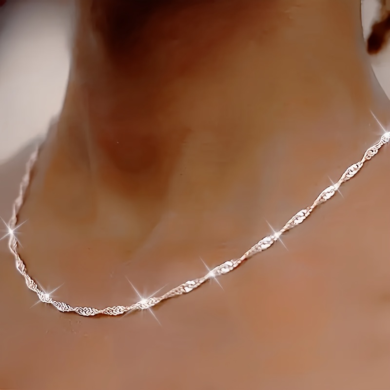Image of 1pc Women's Elegant Classic Minimalist Stainless Steel 2mm Chain Necklace, Hypoallergenic, Non-fading, Shiny Chain Clavicle Chain, For Daily Wear Or Gifts, Jewelry, Unisex