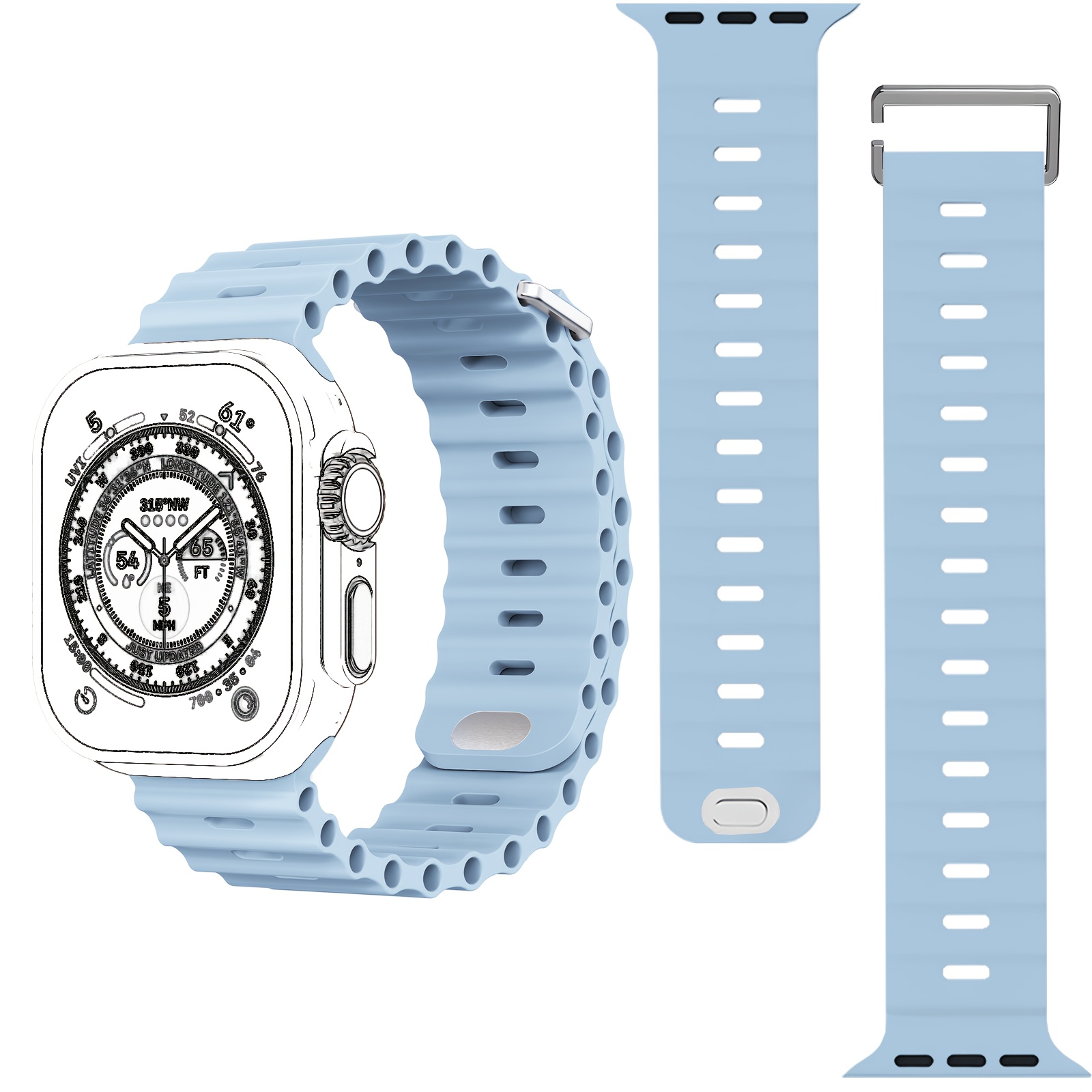 TEMU 1pc Sport Ocean Silicone Strap, Suitable For Watch Replacement Band, Compatible With 44/45/46/49/42/41/38mm Men's/women's Iwatch Series 10 6 5 4