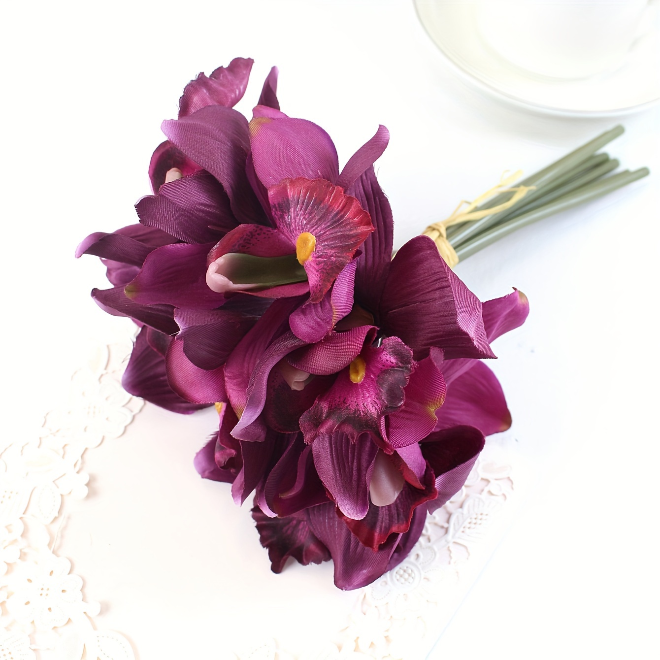 TEMU A Bundle Of Elegant Artificial Silkyy Orchids (7 Stems) With Multifunctional Branches, Suitable For Arrangements, Beautiful Room Decoration,