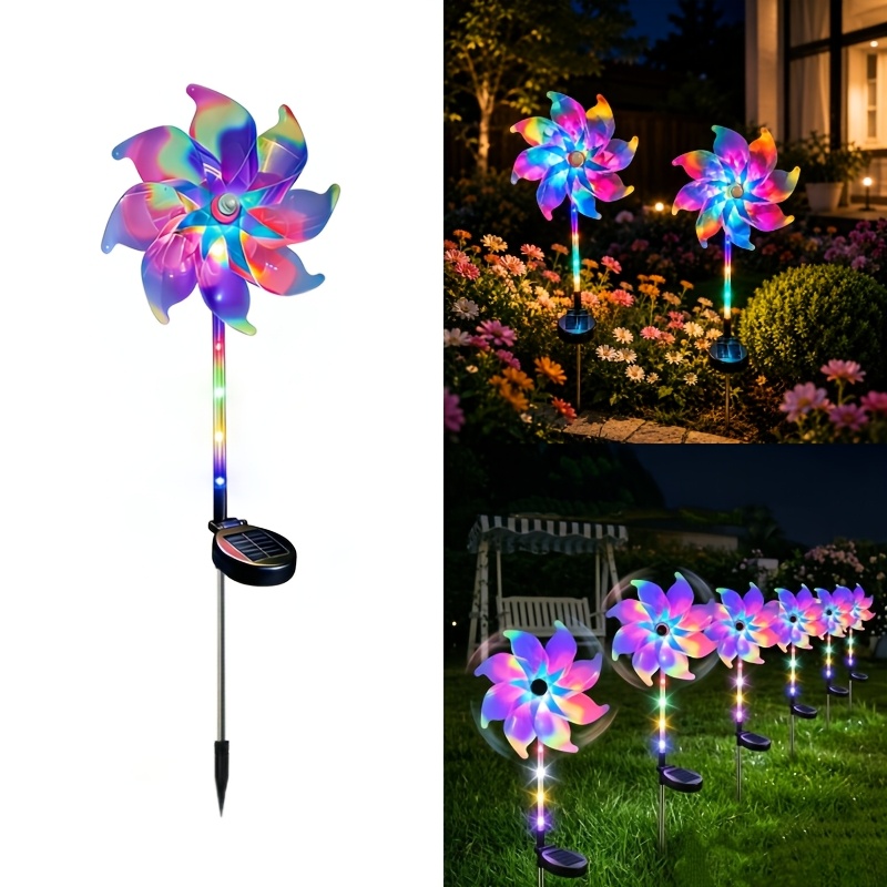 TEMU Solar Windmill Light, Ip65 Courtyard Ground Plug Light, -color Gradient Windmill , Suitable For , , Small Courtyards, Villa Gardens, , An