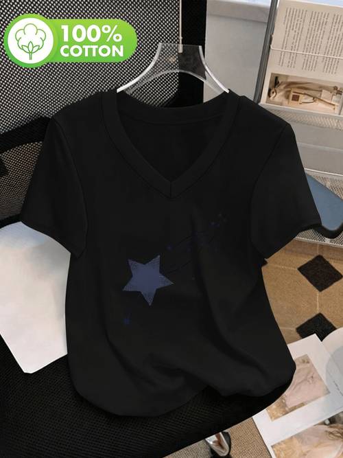 plus size womens graphic print 100 v neck t shirt loose casual spring summer short sleeve tops for women breathable fabric home clothes tshirt summer outfits womens fashion