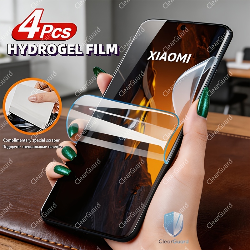 TEMU de 4 piezas para Xiaomi Redmi Note 15/14/13, compatible con protector de pantalla de hidrogel para Xiaomi, cubierta antihuellas y antiespía,