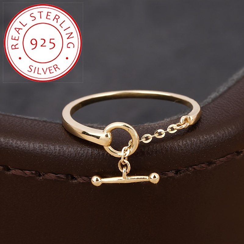 

925 Sterling Silver Hollow Ot Buckle Lock Chain Ring Elegant Adjustable Ring For Men Women