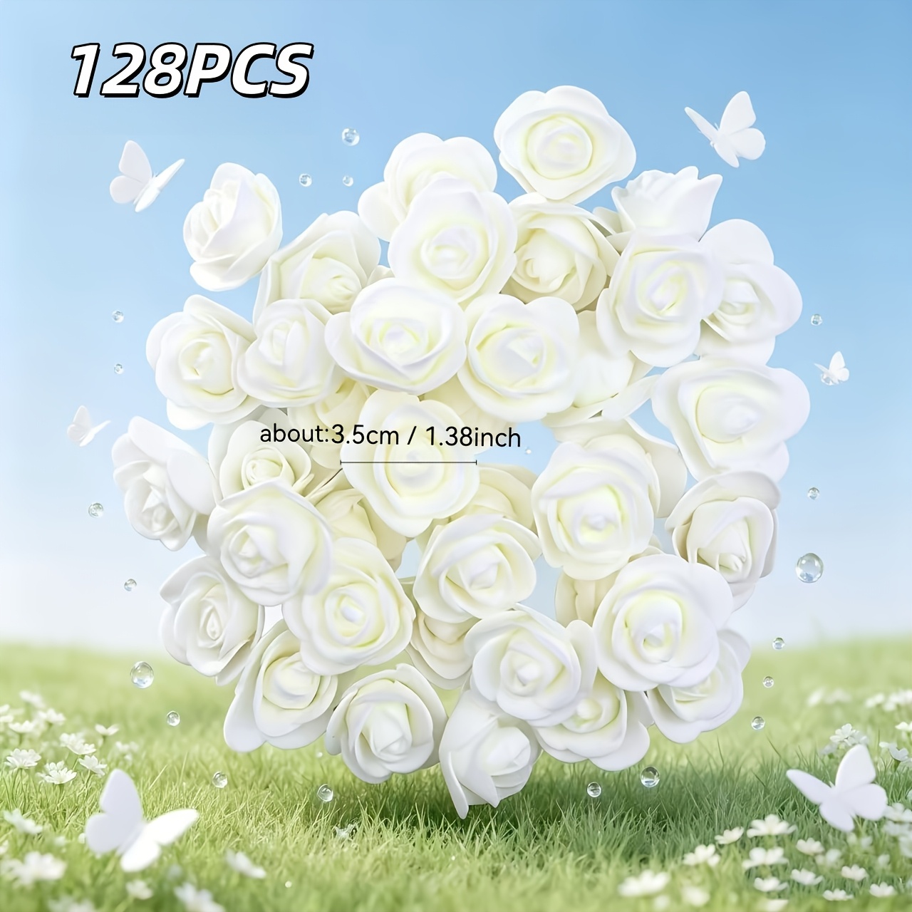 TEMU 128 Artificial White Roses | Ideal For Home Decor, Garden And Yard Arrangements, Archway And Backdrop Decorations, Bridal Shower Decor, And