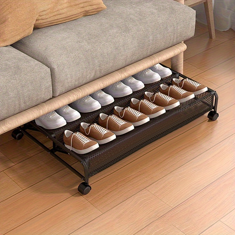 shoe organizer space saving under bed shoe rack with 360 swivel wheels   metal organizer for easy shoe storage and organization multi purpose sliding design for bedroom dorm home shoe storage organizer details 7