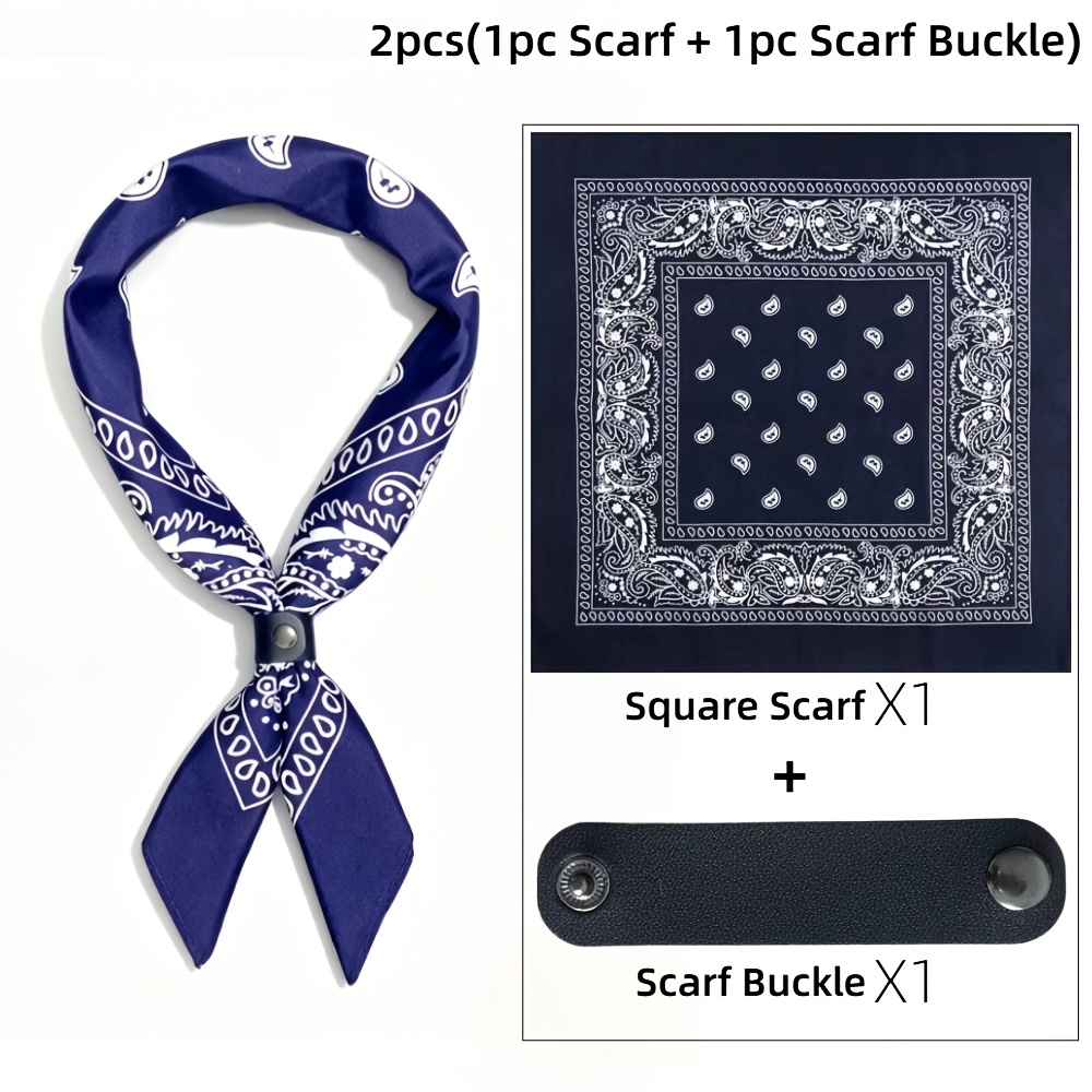TEMU Print Vintage Bandana, Denim Paisley Headscarf With Square Scarf Buckle For -free Use, Perfect As A Headband, Necktie, Ponytail/bun Tie, Or For