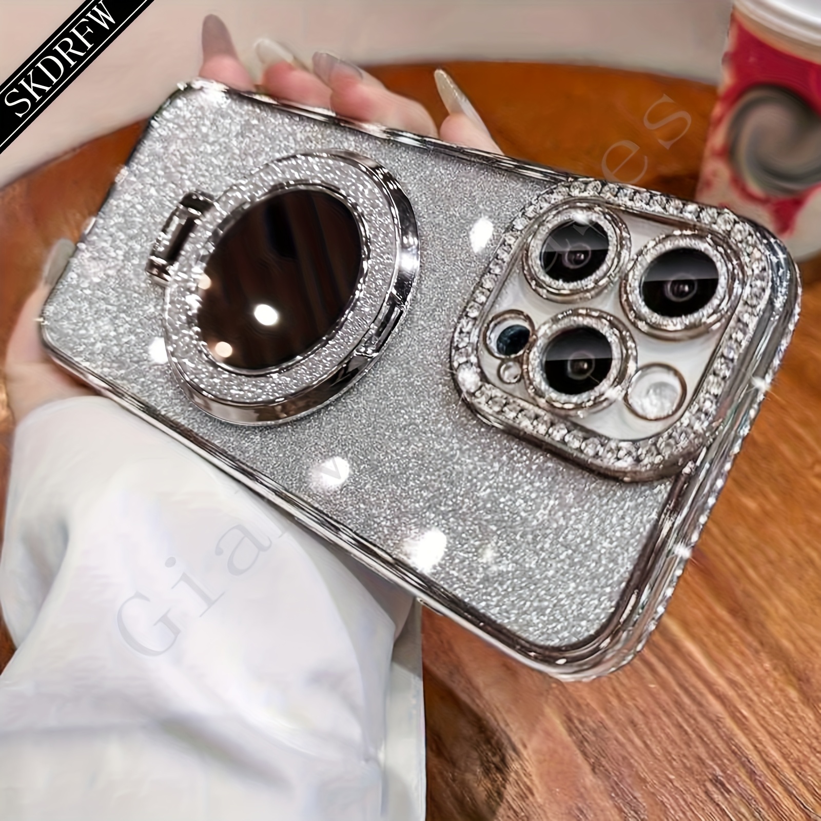 TEMU Coque de téléphone - coque de luxe premium poudre double strass support magnétique couverture complète objectif pour Iphone 18 18 Pro 18 Pro Max
