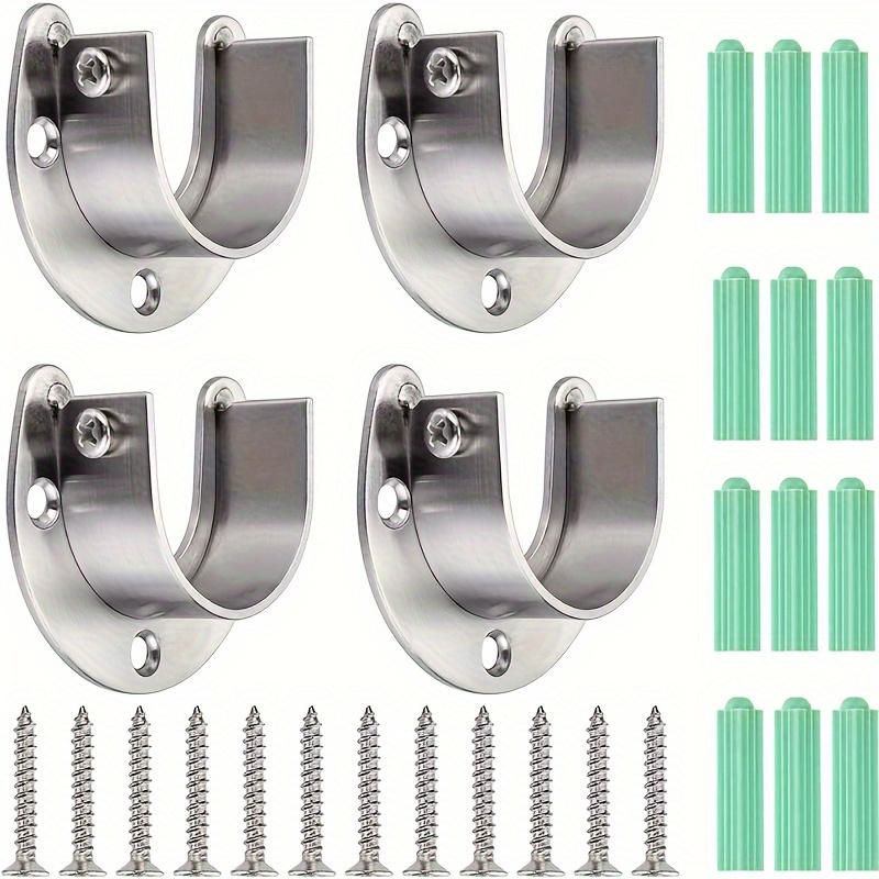 TEMU 4pcs Set Of Heavy-duty 1-1/2 Inch Diameter Stainless Steel U-shaped Rod Sleeves With Flange For Wardrobe Rod Support(screws Included)