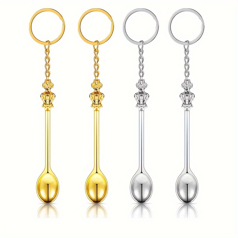 

4pcs Mini Crown Spoon Keychain Tea Spoon Small Bottles Available With Keychain Ring Pendant Filled With Salt, Sand And Glitter