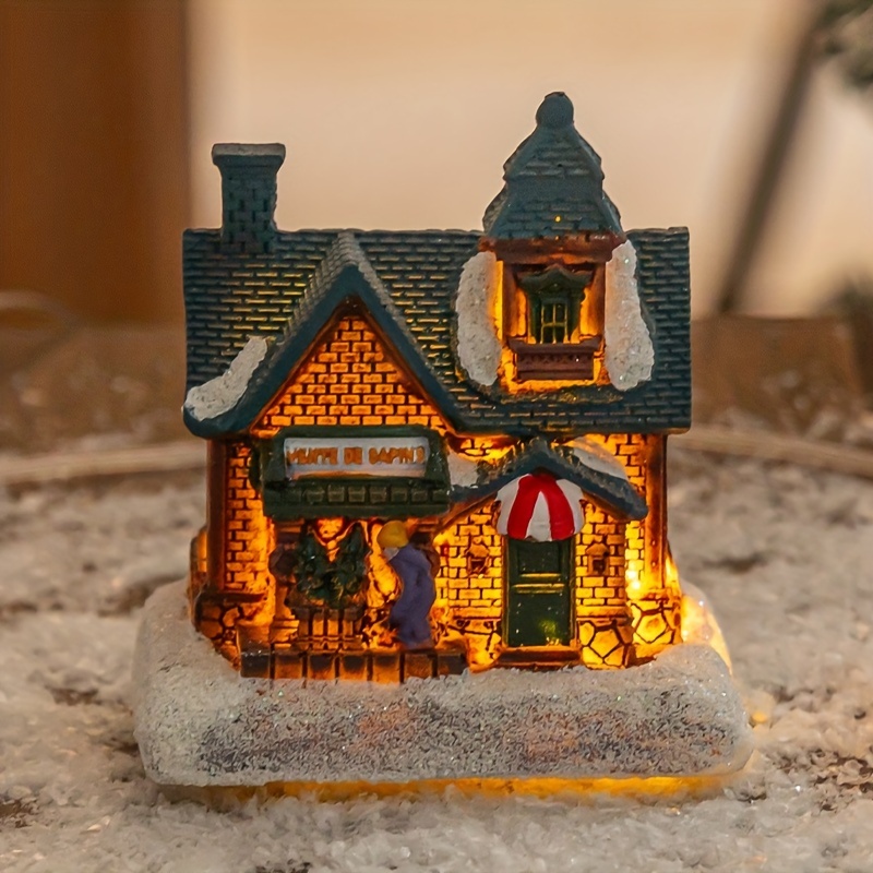 TEMU Nouvelle Décoration de Noël Maison Miniature en Résine, Micro-Paysage Créatif Lumineux (Idéale pour Cadeaux de Noël et du Nouvel An / Décoration