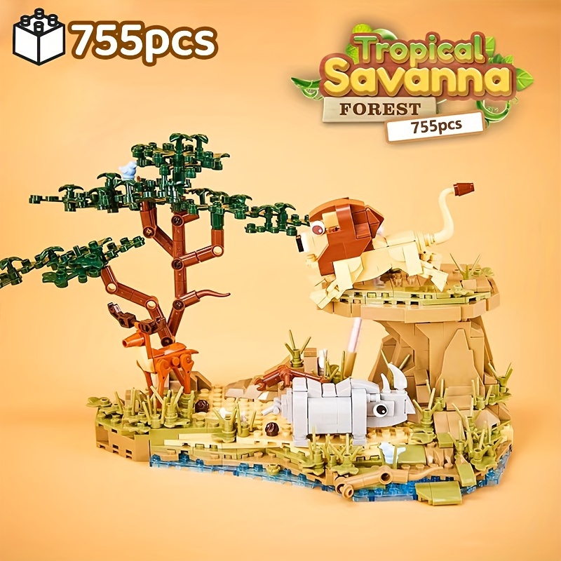 jungle exploration forest tropical grasslands animal world building blocks tropical savanna lion king bricks desktop ornaments model assembly toys gifts details 0