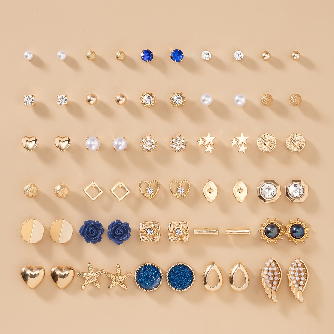 Image of A Set Of 60pcs Fashionable And Easy Heart-shaped Earrings Large Set Small Women's Ear Studs Casual Vacation Holiday Gift Multi-piece Set Jewelry Gifts