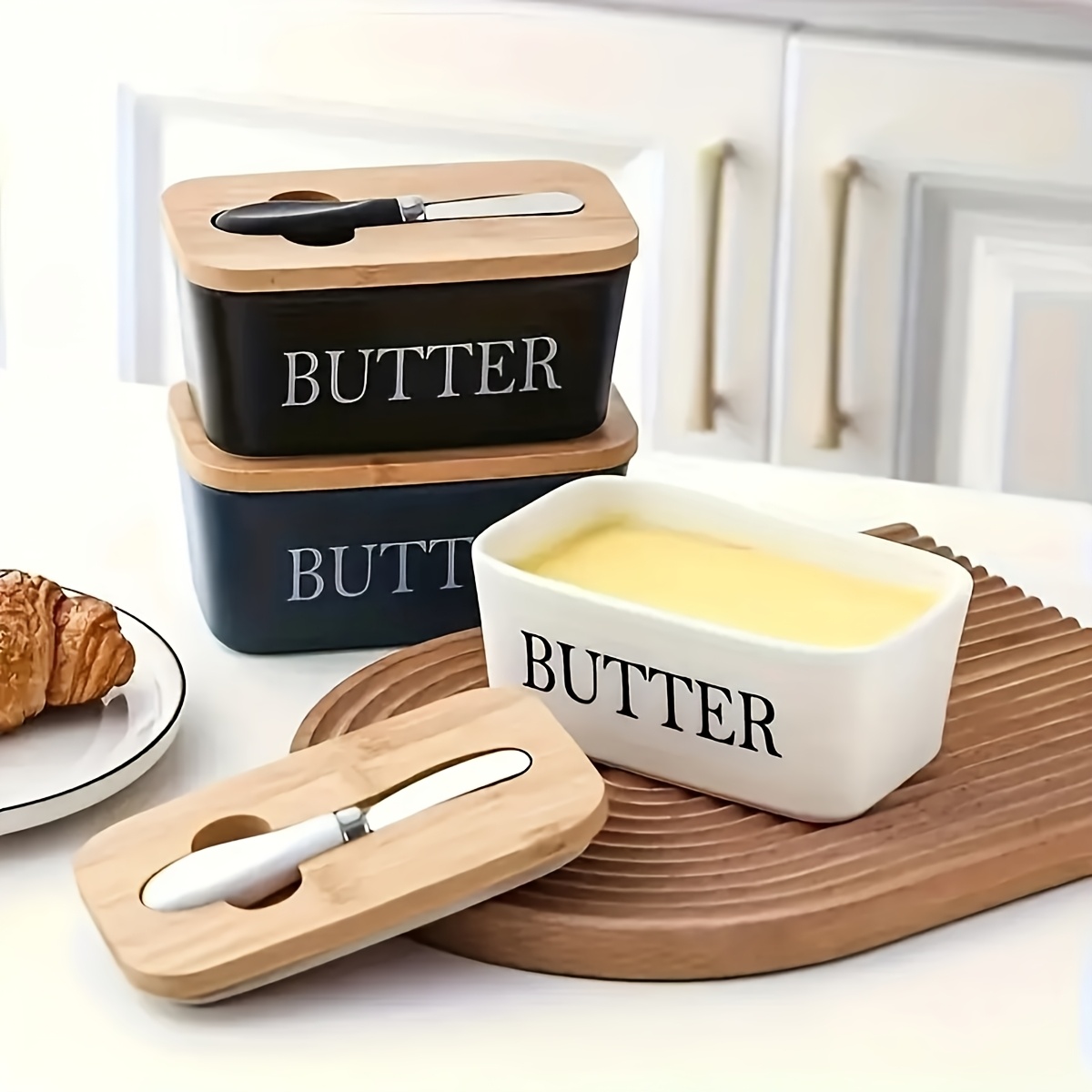 

Elegant Ceramic Butter Pan Set With Lid And Knife - Large, Easy To , High Quality Silicone Seal - Gift For Butter Enthusiasts