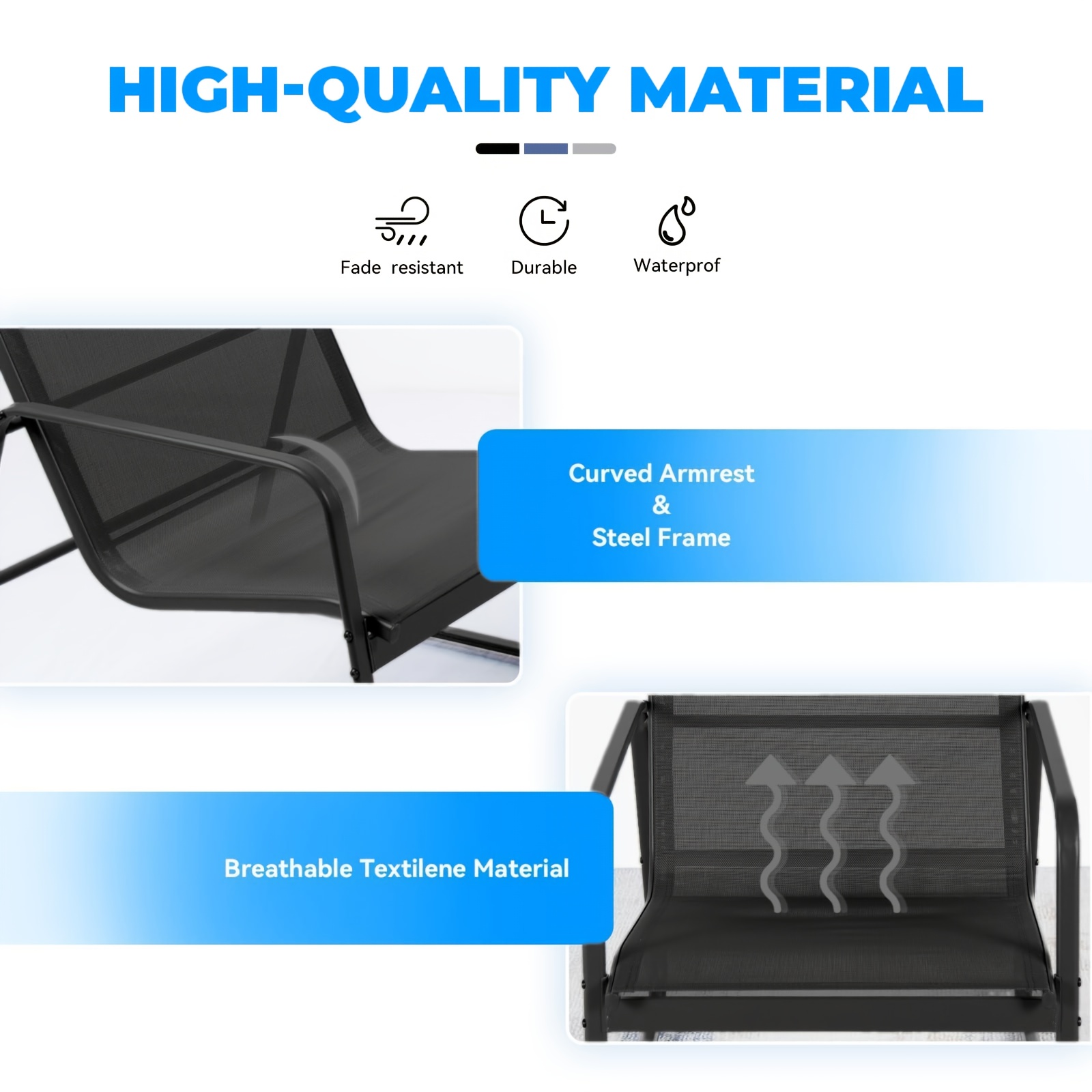 Patio Furniture Outdoor, Outdoor Patio Furniture Set Poolside Lawn Chairs Tempered Glass Coffee Table Garden Conversation Sets Loveseat Porch Textilene Fabric Black Or Grey (4 Pieces )