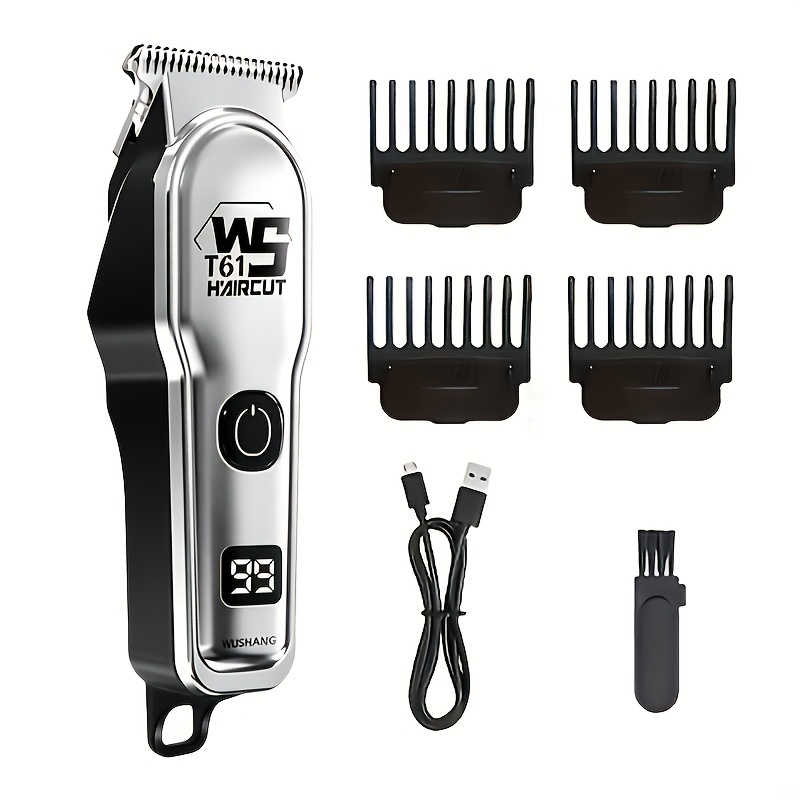 TEMU Cortapelos con hojas de T, pantalla digital, nivel de ruido y práctica carga USB. 4 peines de ajuste, 1 cepillo y 1 cable USB. Un gran regalo