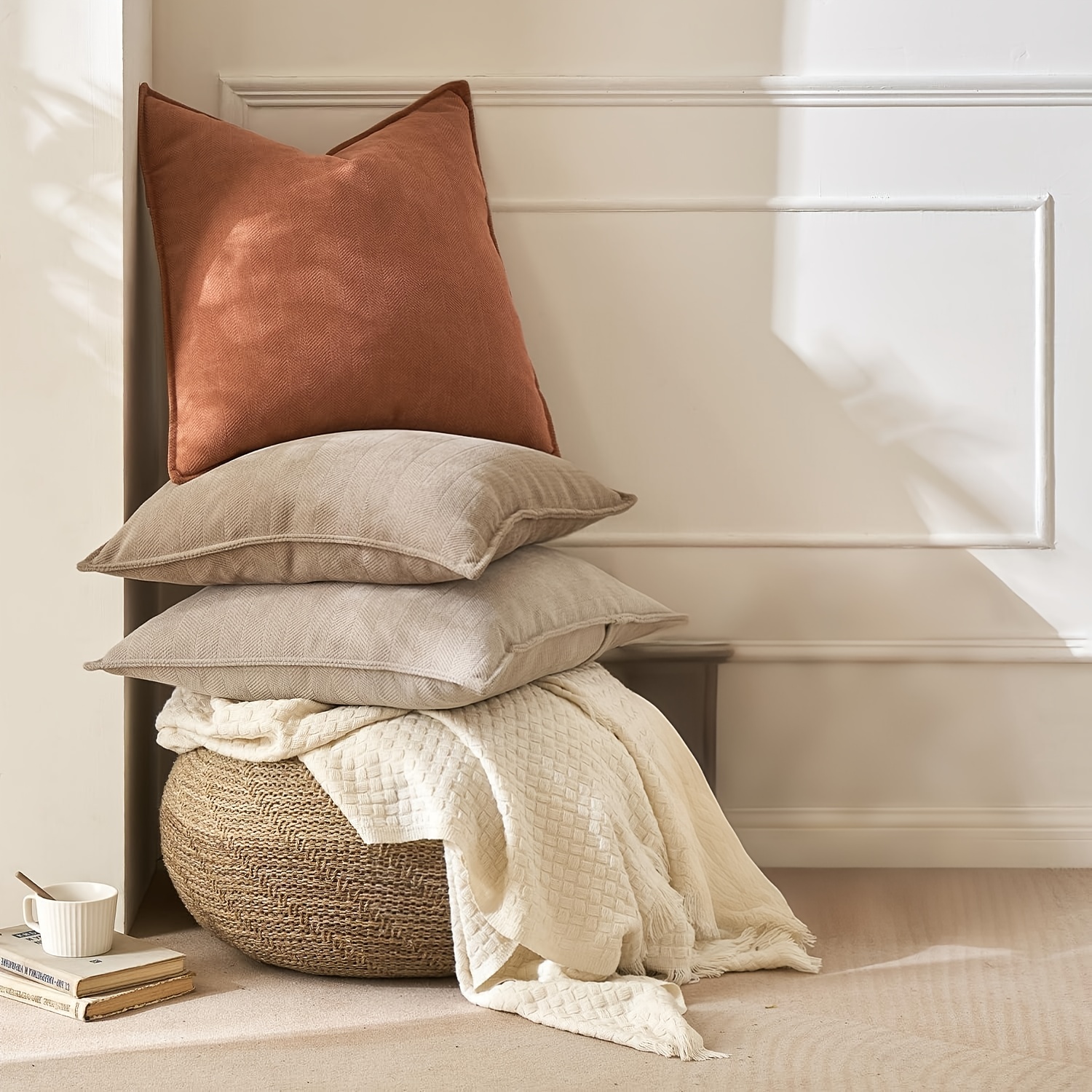 3pcs Set, Herb-patterned Western Modern Double-sided Design Chenille Throw Pillow Covers, No Pillow Core, Soft, Comfortable and Natural Bohemian-style Farmhouse Neutral Sofa Cushion Cover, Outdoor Modern Sofa Bed Cover, Living Room Home Decoration