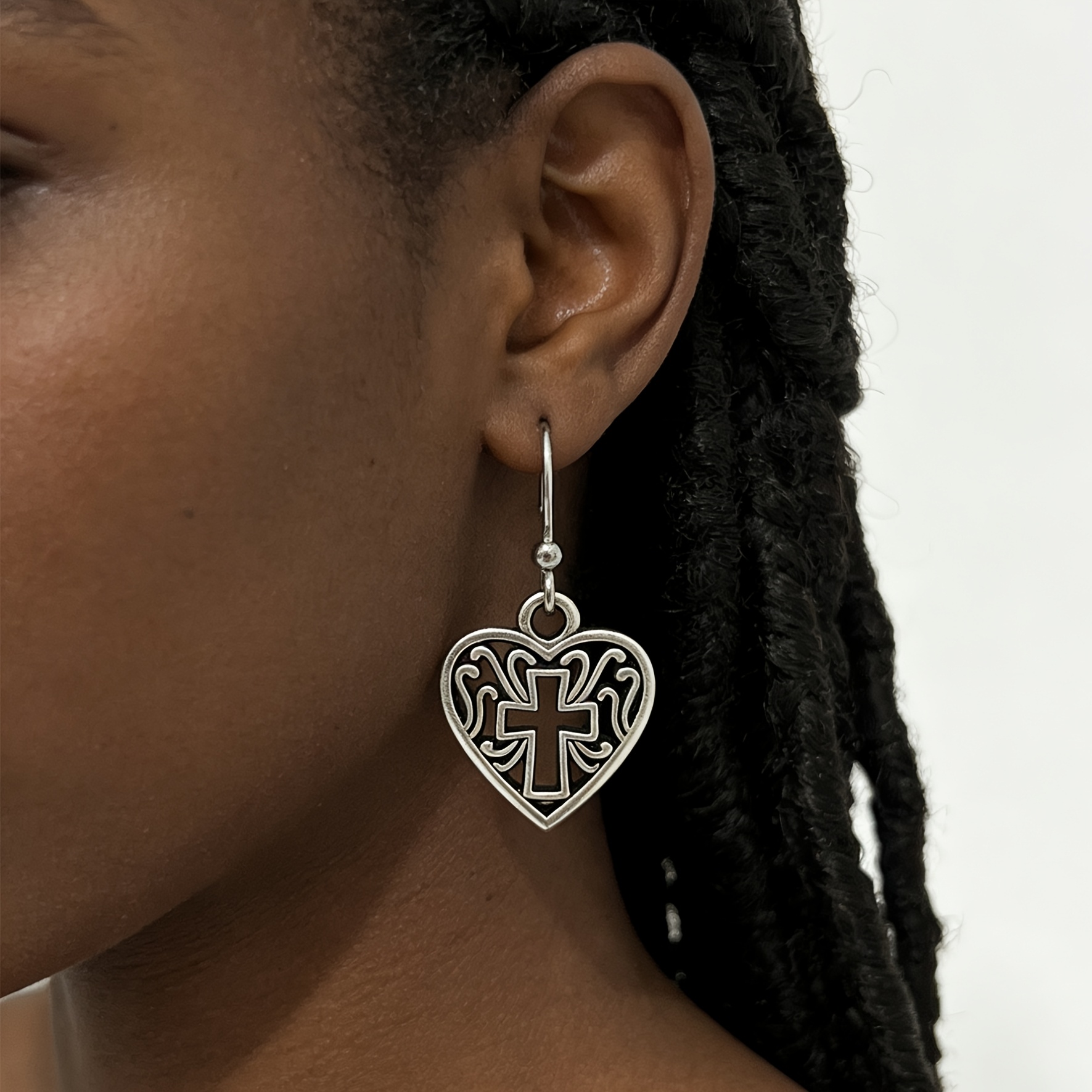 Vintage Distressed Hollow Heart Drop Earrings