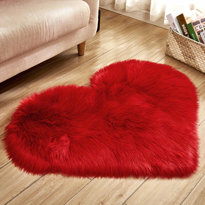 1pc heart shaped   fur area rug soft plush acrylic blend non slip hand washable cozy bedroom bedside mat living room carpet details 1