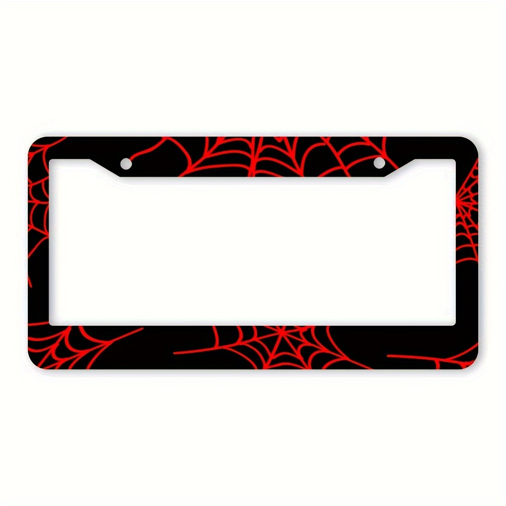 

Aluminum Alloy License Plate Frame With Red Spider Web Design – Universal Fit .s. Vehicles, Standard Size 12" X 6", Includes 2 Holes And Screws For (1pc)