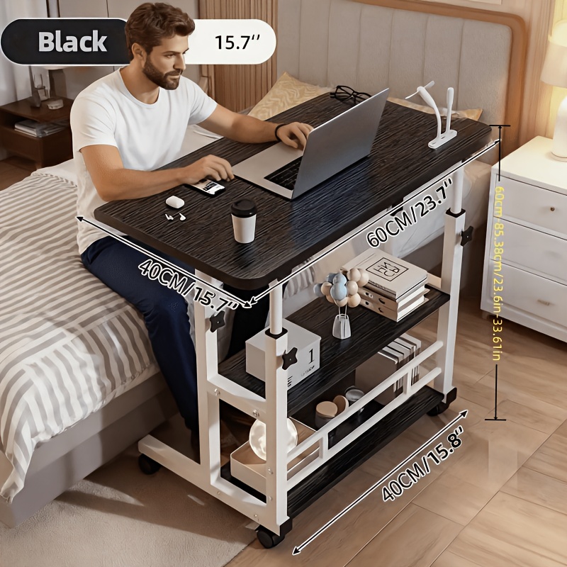 This Movable, Height-adjustable Bedside Computer Desk Is Adjustable from 23 to 35 Inches. Its  Storage Design and Omnidirectional Casters Make It Suitable for Home Use, Bedrooms, Offices,