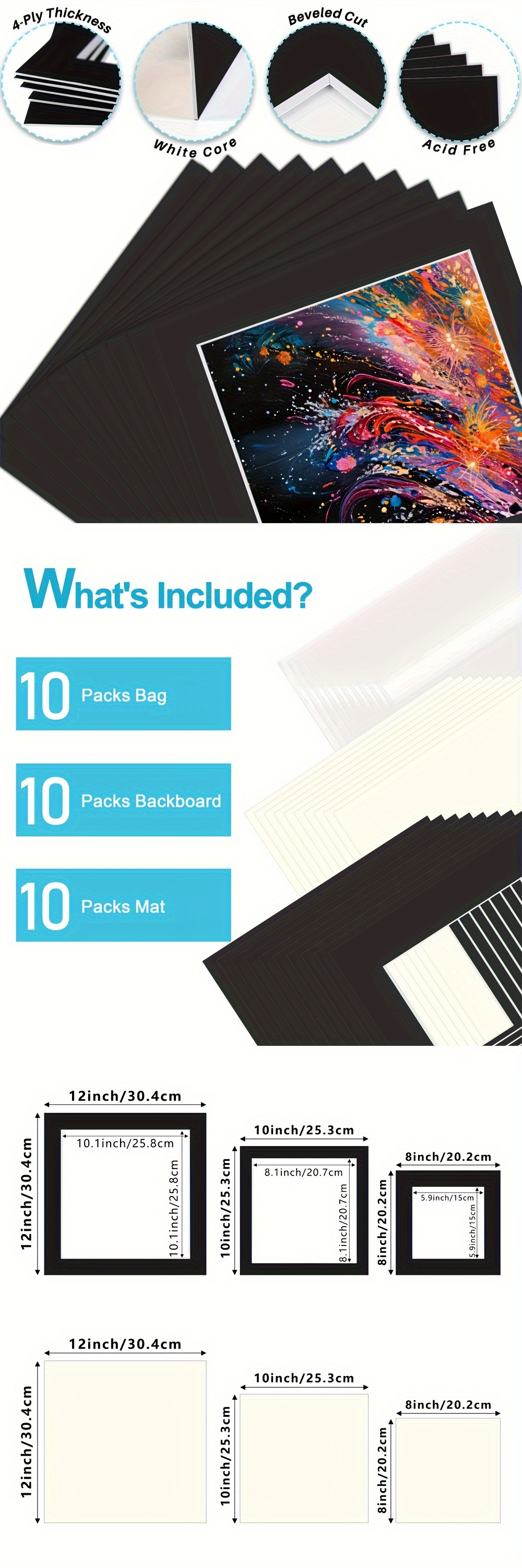 10 Packs Of Black Picture Mats: Photo Frame Mats With Bevel Cut, Acid ...