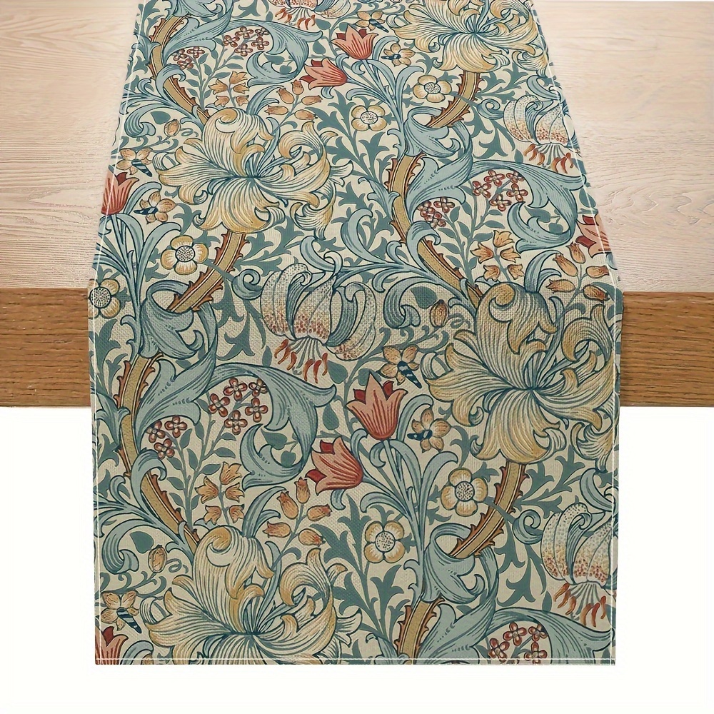 

1pc, Table Runner, Retro Floral Table Path, Holiday Party Decoration, Reusable Dining Table, Runenrs, Wedding Home Decoration