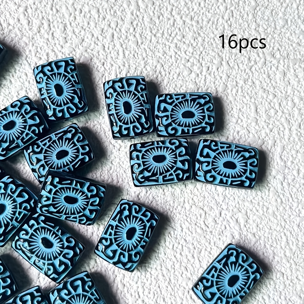 TEMU 16 piezas de cuentas rectangulares con relieve, aptas para hacer joyería DIY, cuentas cuadradas para manualidades con patrones en relieve para