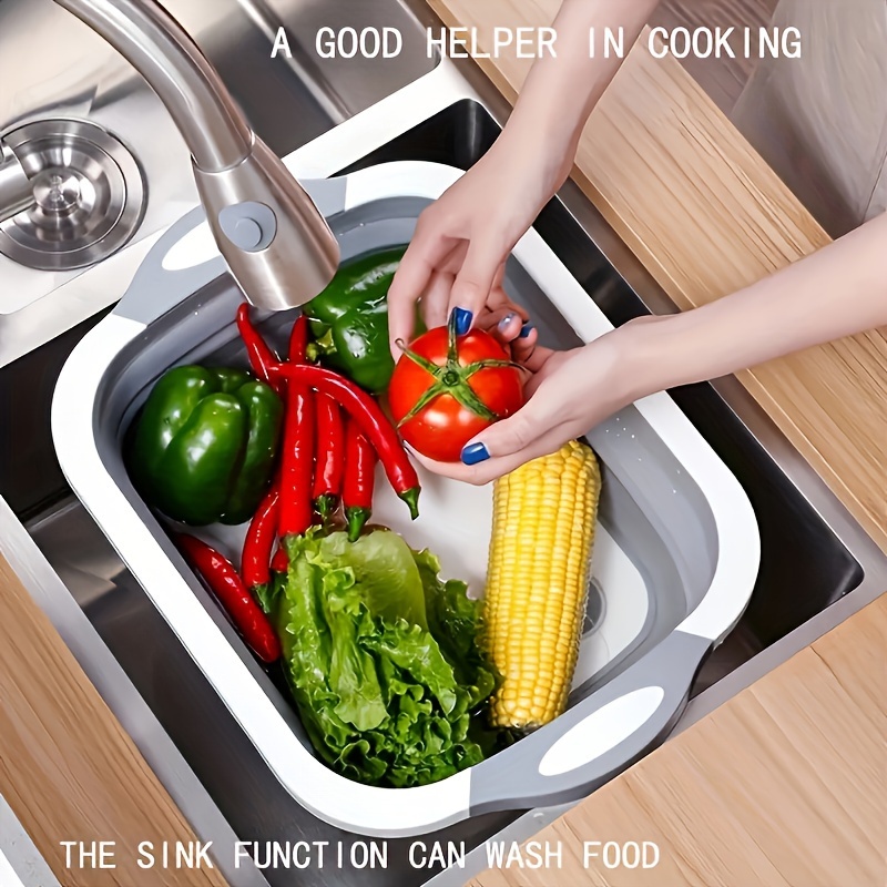 

2-in-1 Foldable Cutting Board & Drain Basket - Multipurpose Kitchen Sink Accessory, Food-grade Pp, Non-slip Surface For Easy Chopping & Washing